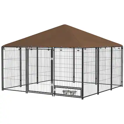Front. Pawhut - Dog Kennel, 6.9' x 4.6' x 5' Puppy Play Pen with Canopy - Black.