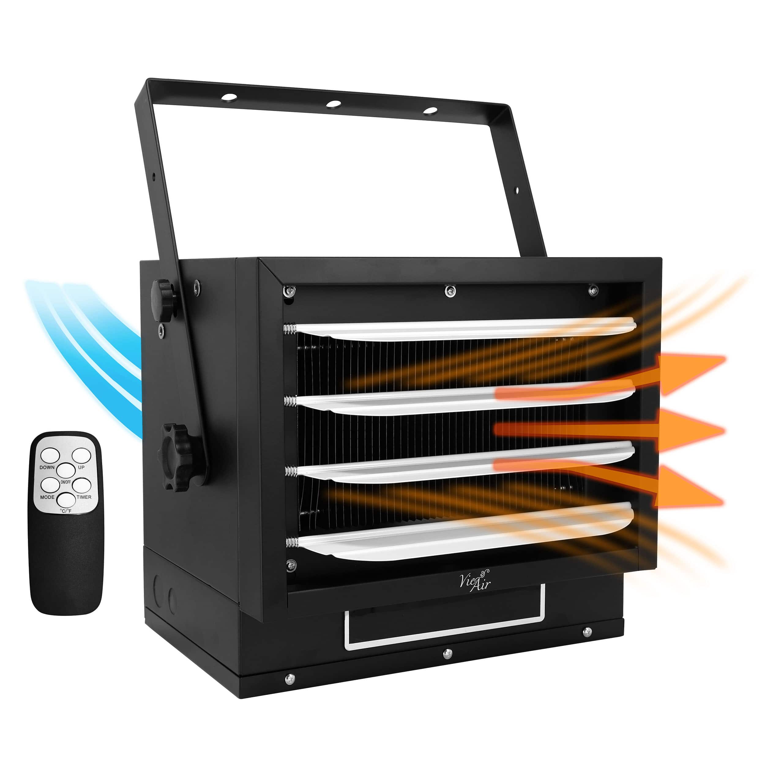 VieAir - Vie Air 7500W Portable Hard-Wire Installation Garage Heater With Remote and Vertical and Horizontal Air Flow - Black