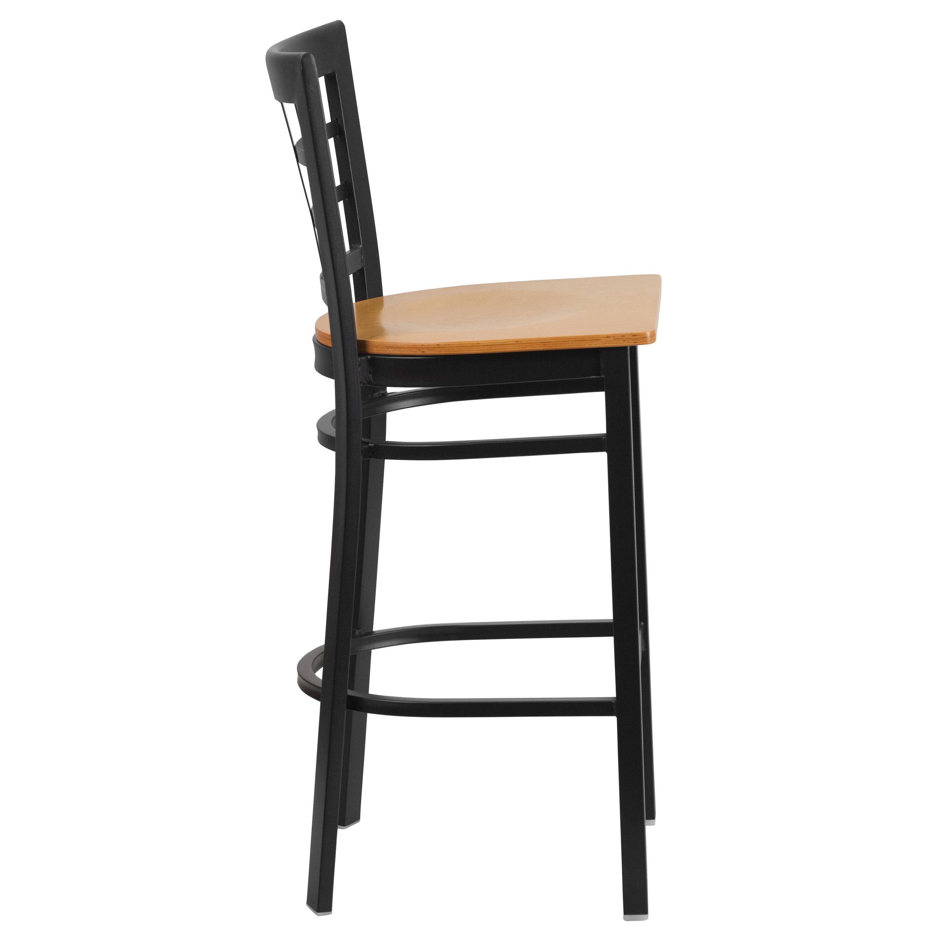Alt View 4. Emma + Oliver - Window Back Metal Restaurant Dining Barstool - Natural Wood Seat/Black Metal Frame.