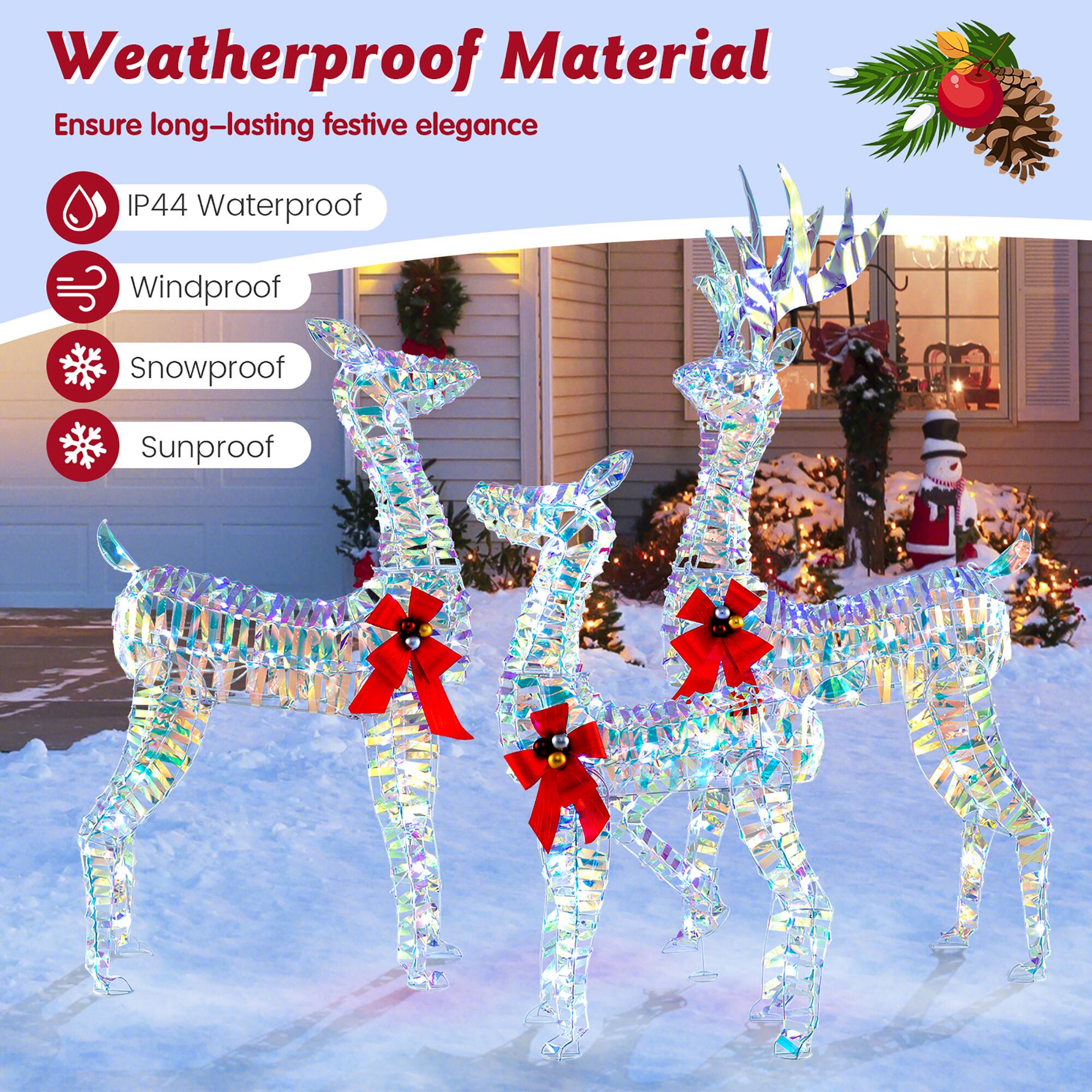 Weatherproof Material  
Ensure long-lasting festive elegance  

- IP44 Waterproof  
- Windproof  
- Snowproof  
- Sunproof