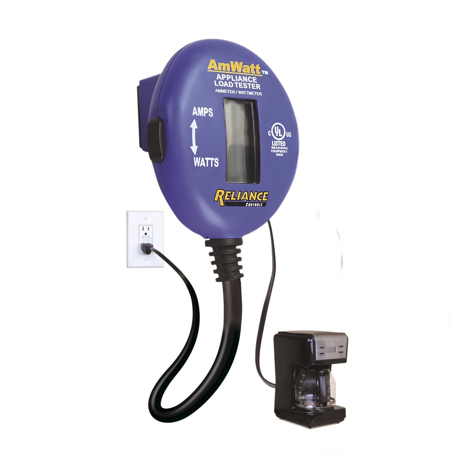 AmWatt™ LOAD APPLIANCE TESTER AMMETER / WATTMETER AMPS / WATTS  
UL US LISTED EQUIPMENT  
RELIANCE CONTROLS