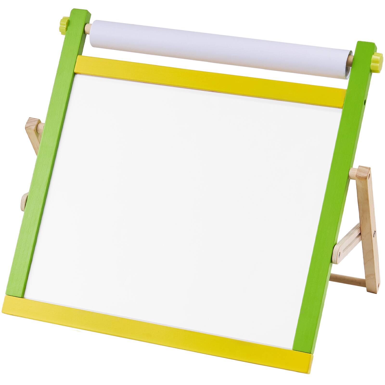 Alt View 5. VEVOR - Tabletop Art Easel for Kids, 3-in-1 Wooden Double-Sided Kid's Art Easel with Magnetic Whiteboard, Chalkboard, Paper Roll - Natural Wood Color + Yellow + Green.