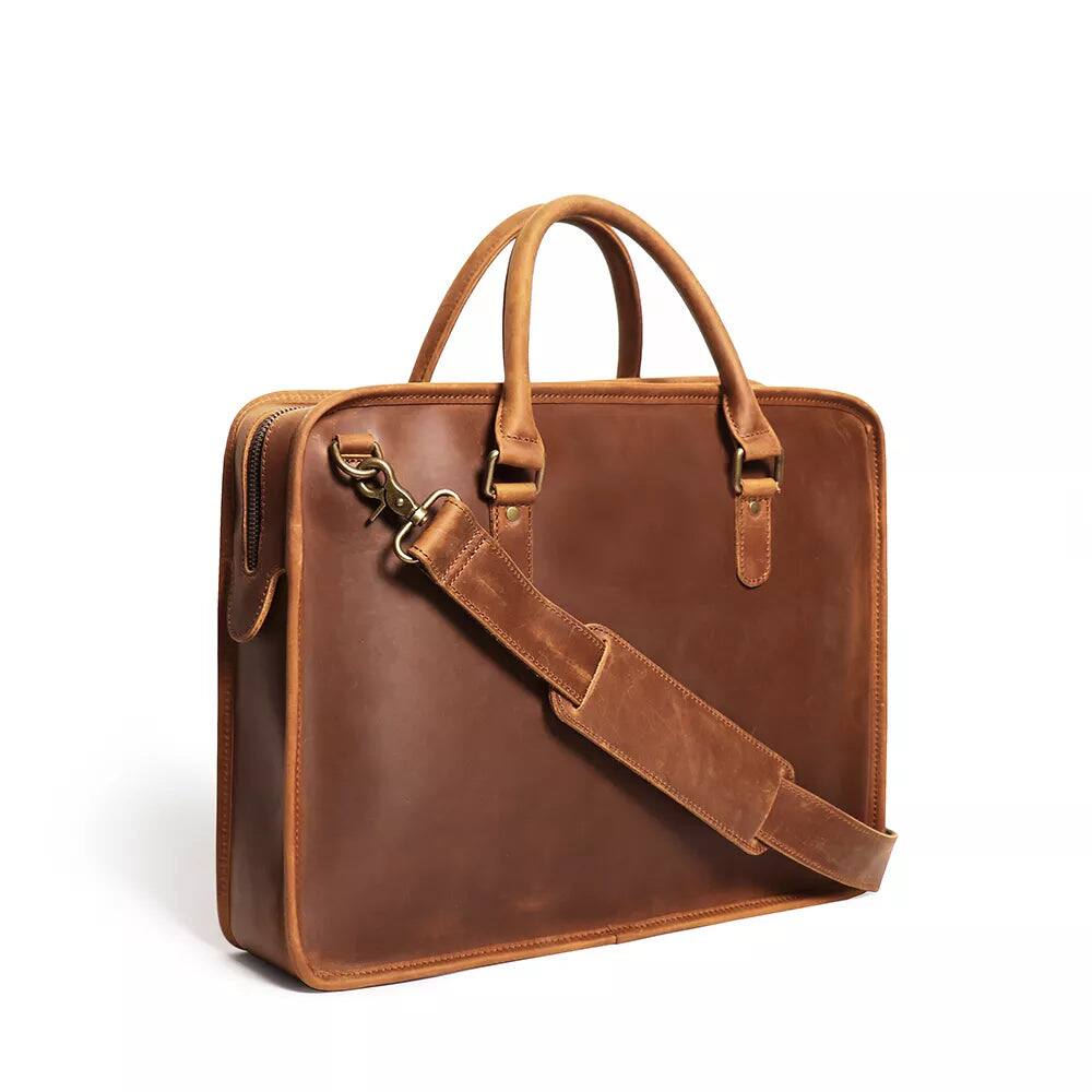 Steel Horse Leather - The Hemming Leather Laptop Bag | Vintage Leather Briefcase - Brown