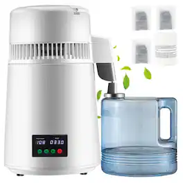 Mirfee - 1.1Gal Water Distiller, 750W with Temperature Control & Plastic Carafe, Includes Carbon Filters - White