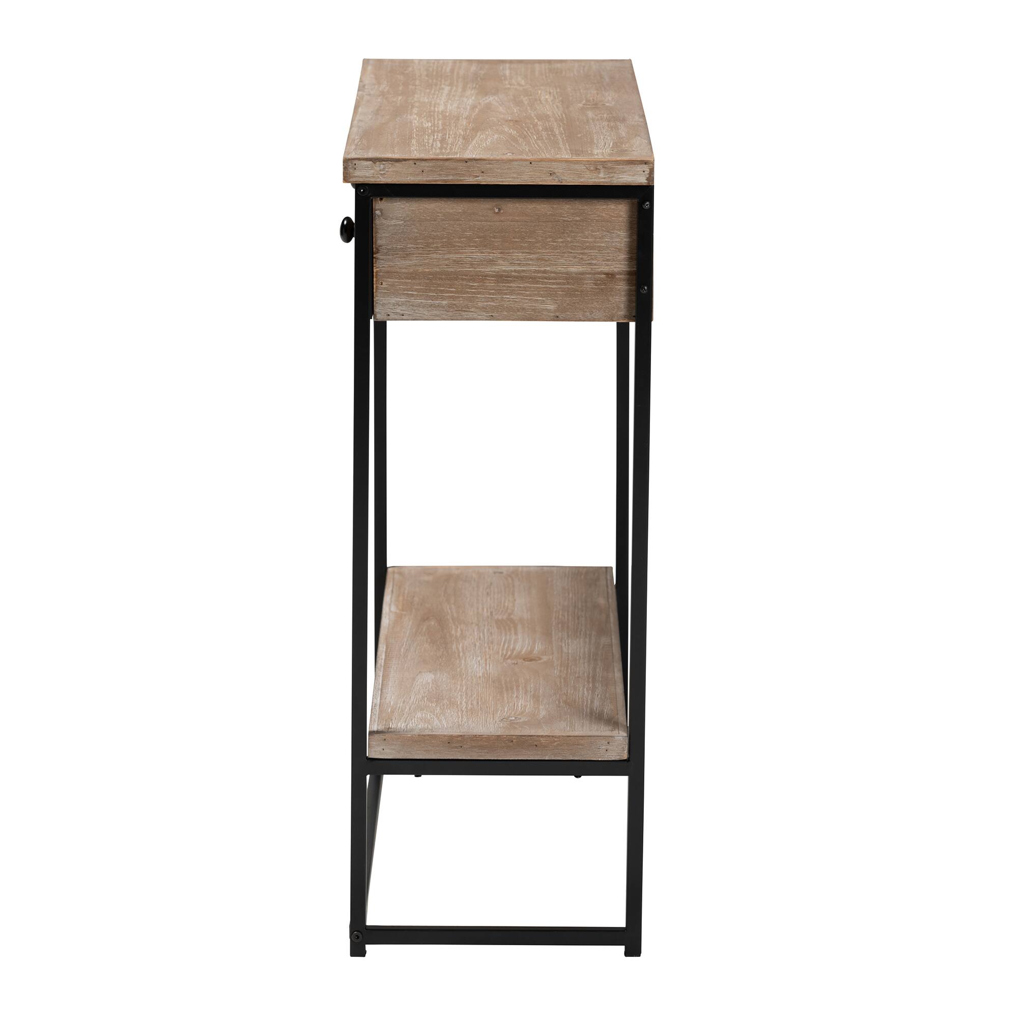 Back. Baxton Studio - Silas Modern Industrial Finished Wood and Metal 2-Drawer Console Table - Natural Brown/Black.