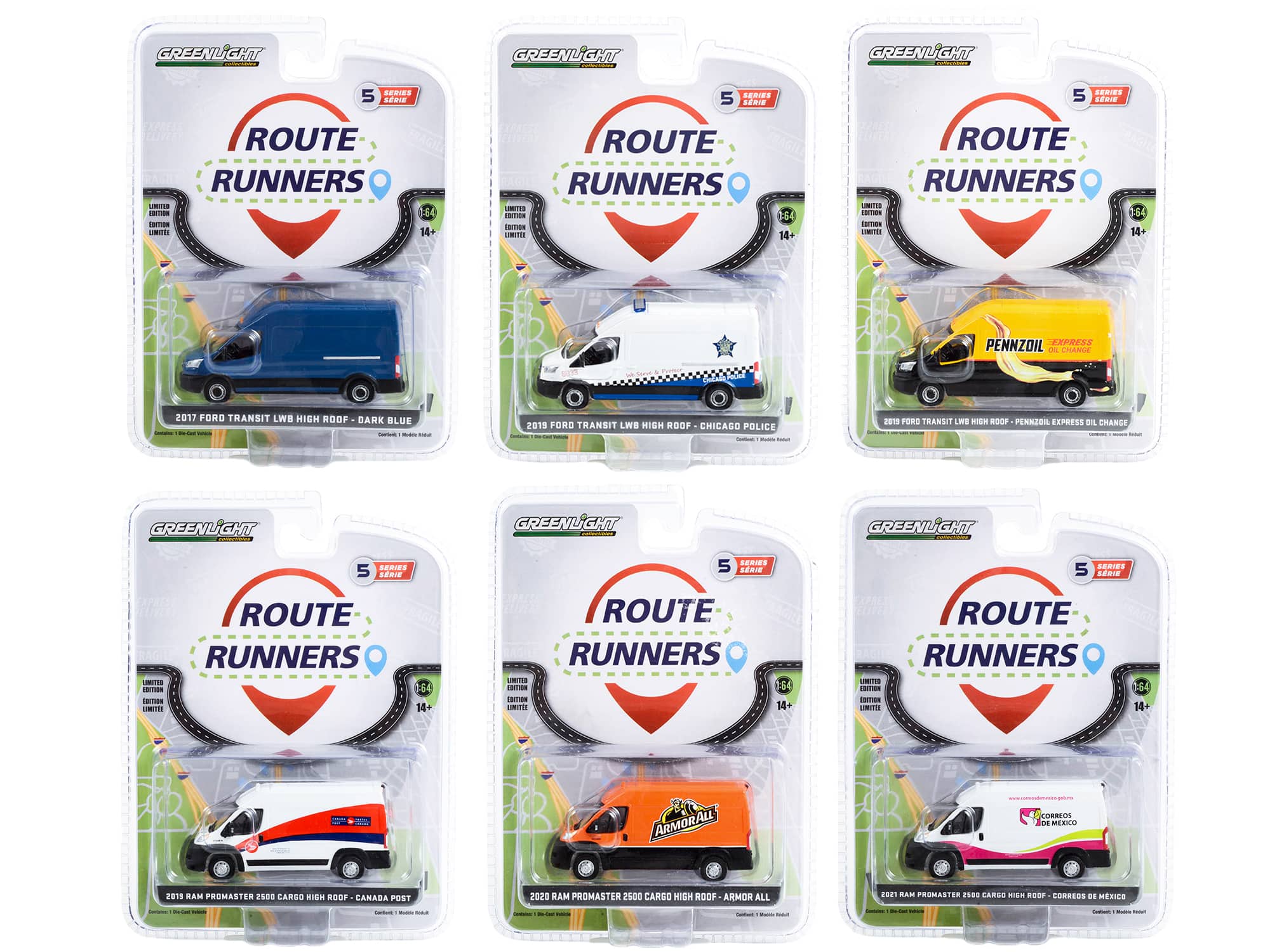 """Route Runners"" Set of 6 Vans Series 5 1/64 Diecast Model Cars by Greenlight" price history on PriceWatchPro