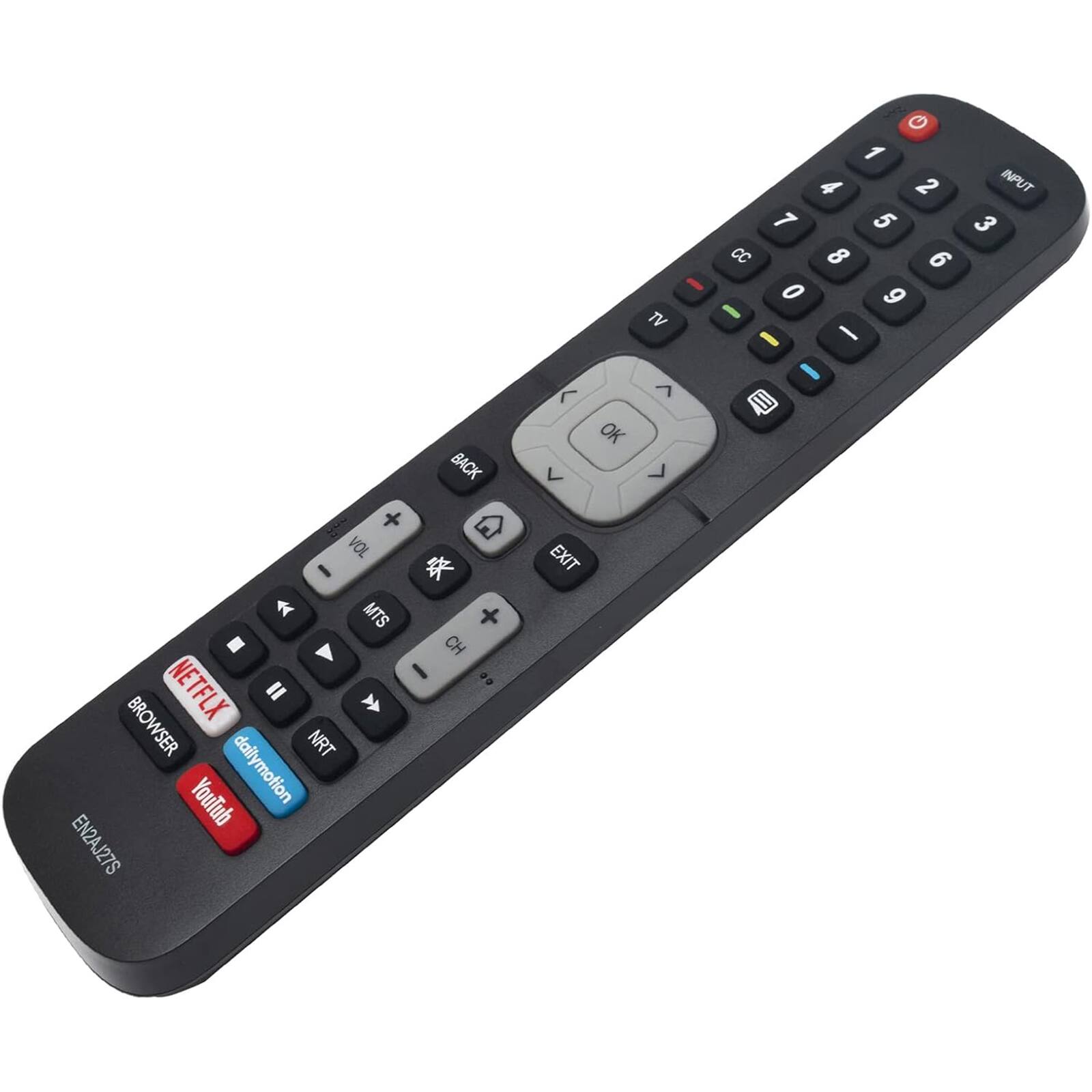 BACK + VOL -  
MTS CH I : NETFLIX = BROWSER NRT YouTube dailymotion EN2AJ27S  
OK < EXIT TV > > 1 4 2 1 5 CC 8 6 o 6 - - I - II INPUT 3