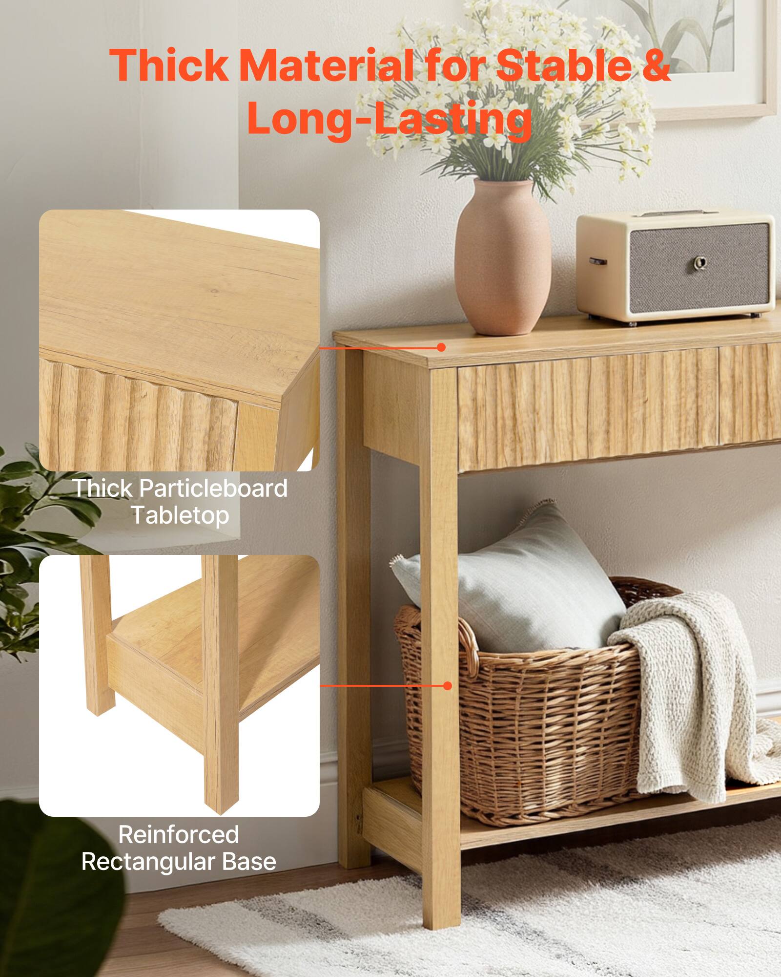 Thick Material for Stable & Long-Lasting

- Thick Particleboard Tabletop
- Reinforced Rectangular Base