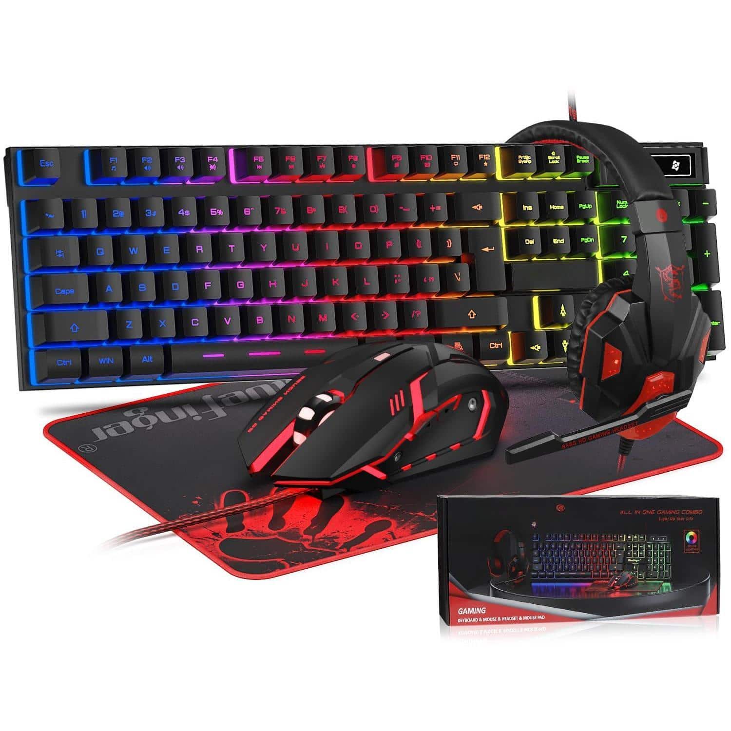 Comfort Essence - Rgb Gaming And Backlit Mouse Headset Combo Usb Wired Led Set With Microphone For Laptop Pc Computer Game Work - Default