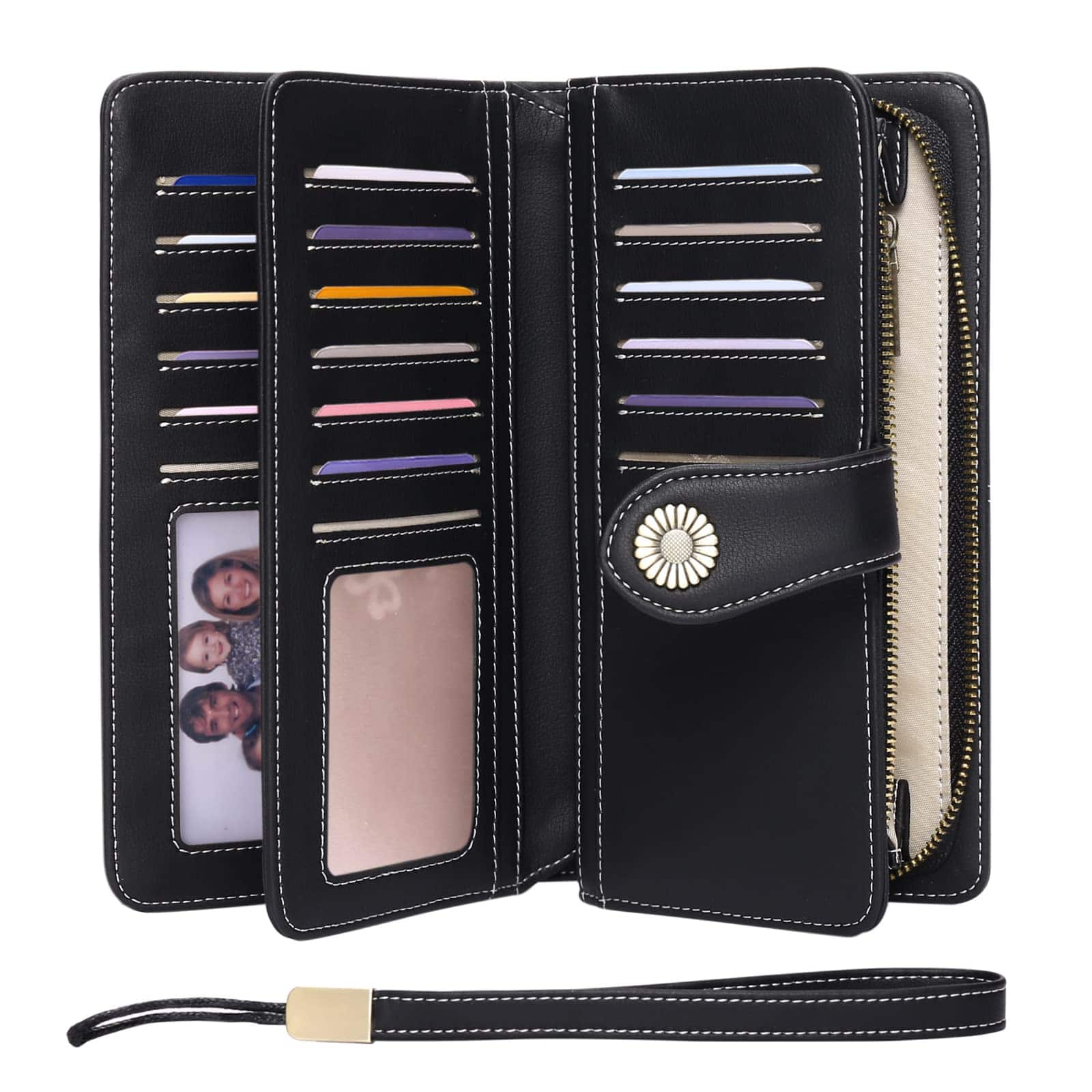 Jadie Link - Women Leather Wallet Large Capacity Bifold Rfid Blocking Card Holder Zipper Pocket RFID Wallet Women- leverage top RFID - AA-Black