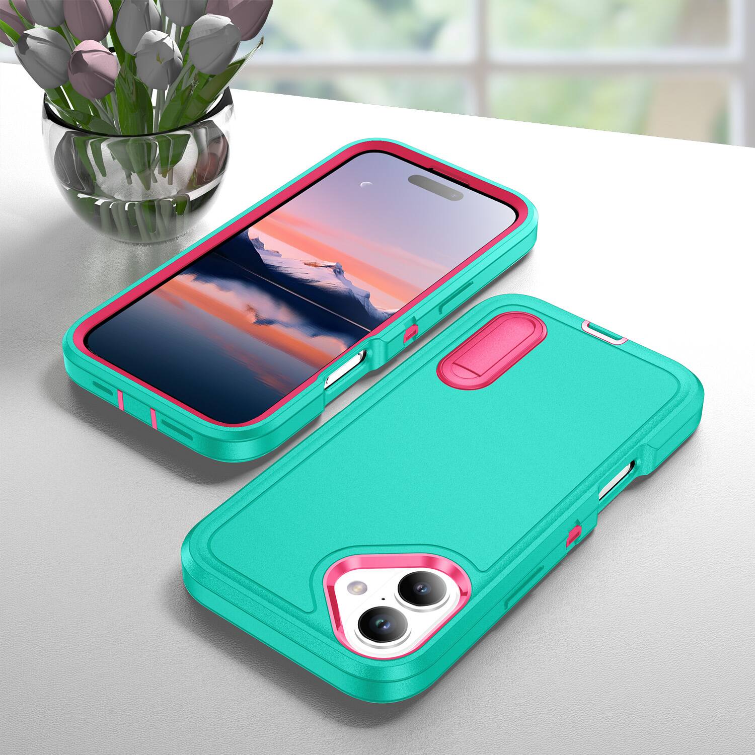 Alt View 1. Dteck - Heavy Duty Case for Apple iPhone 17 with Foldable Kickstand,Dual-Layer Shockproof Hard PC Soft Silicone Hybrid Cover - F.