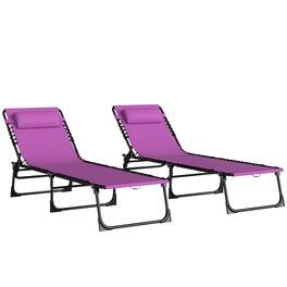 Outsunny - Folding Chaise Lounge Chair Set of 2, Patio Sun Tanning Chair, Outdoor Chaise Lounger with 4-Position Reclining Back - Purple