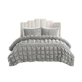 Gracie Mills - Hydra 3 Piece Stripe Ruched Comforter Set - Gray