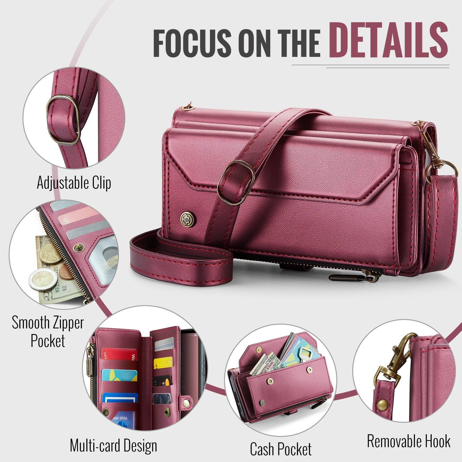 FOCUS ON THE DETAILS

- Adjustable Clip
- Smooth Zipper Pocket
- Multi-card Design
- Cash Pocket
- Removable Hook