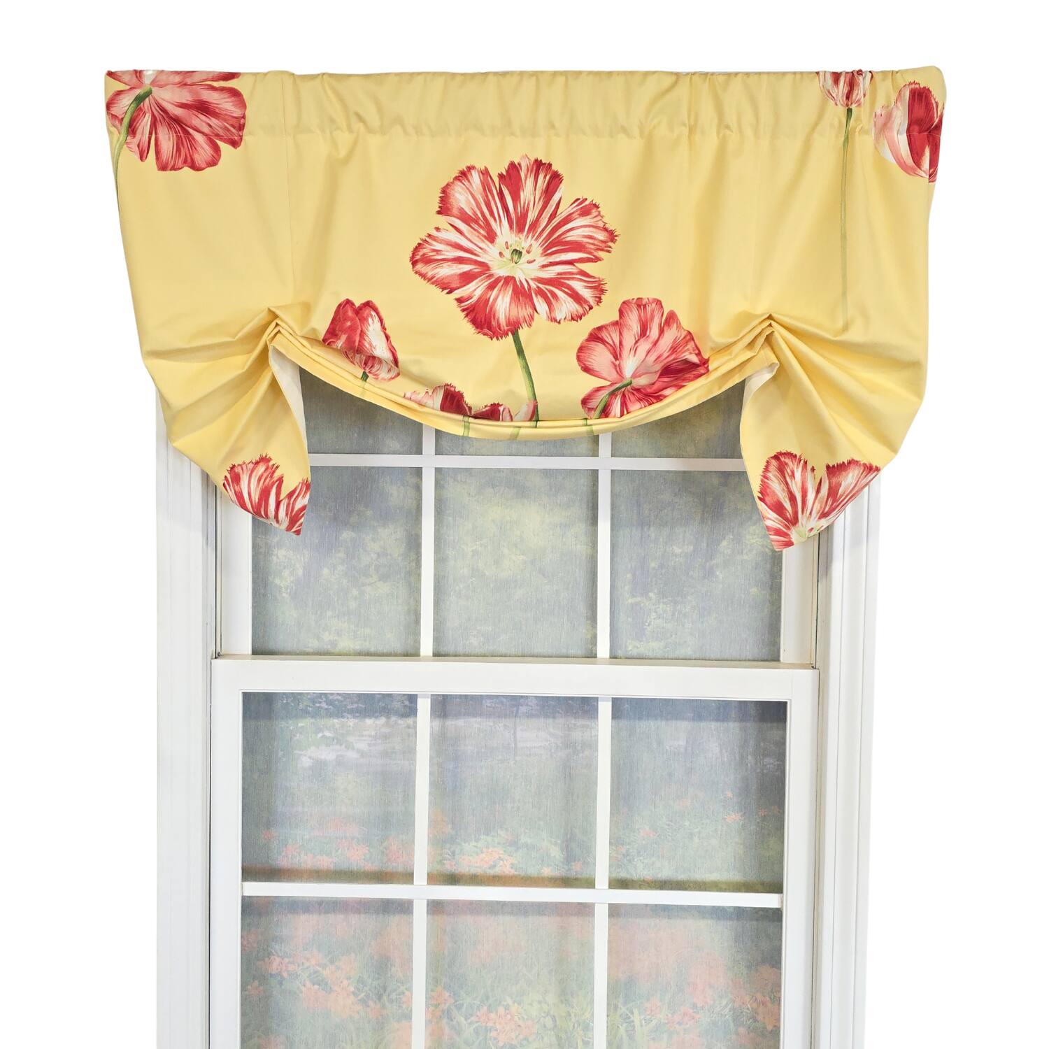 Front. RLF Home - RLF Home 100% Cotton La Tulipe Butterfly With Poly/Cotton lining Rod Pocket Valance 50" x 17" Yellow - Yellow.
