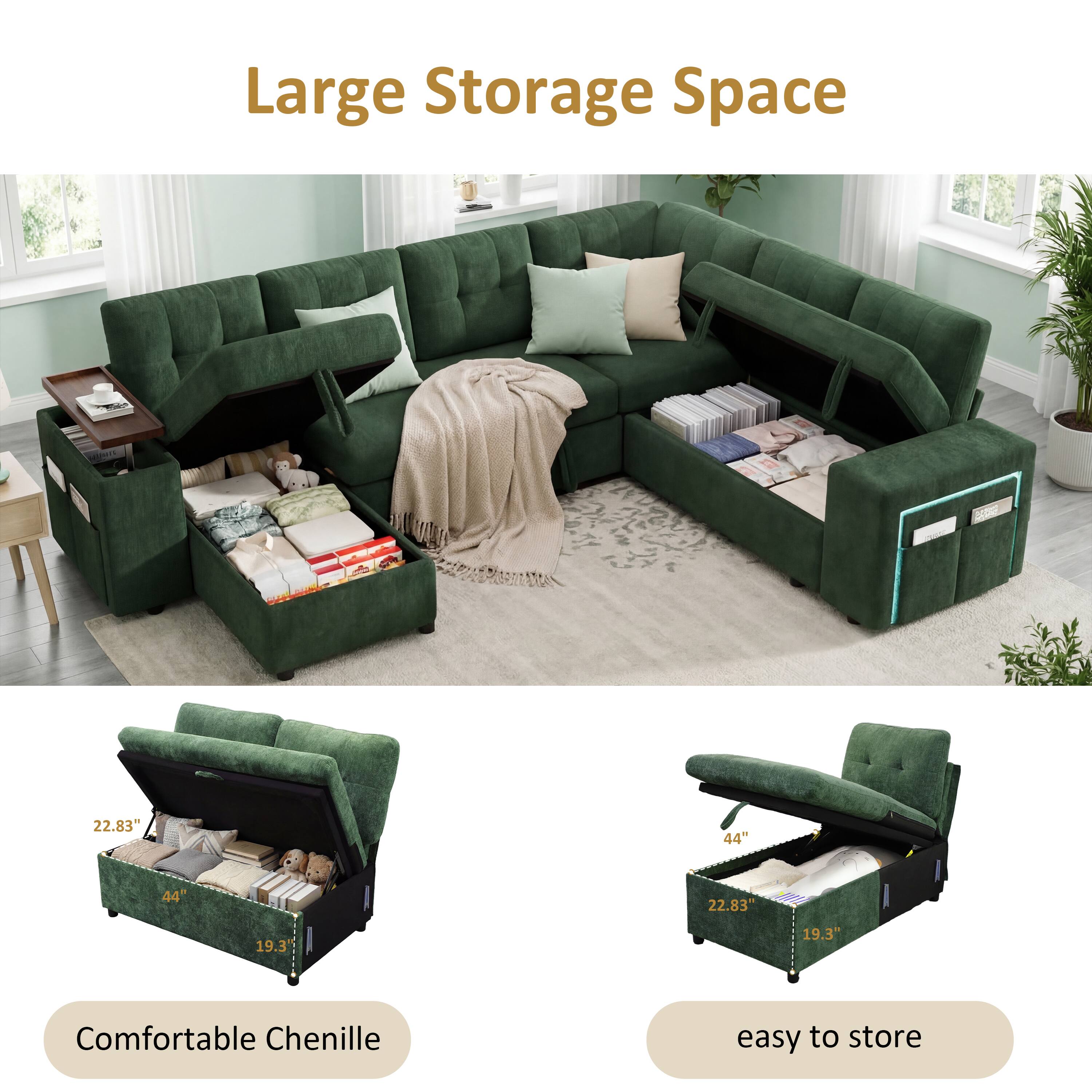 Large Storage Space

- SD 22.83" 44" 44" 22.83" 19.3" 19.3"

Comfortable Chenille

easy to store