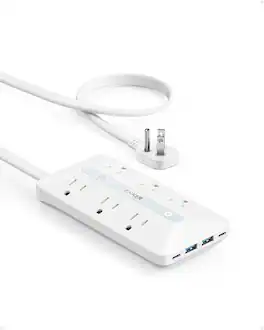 Anker - Flat Plug Power Strip(300J) - White