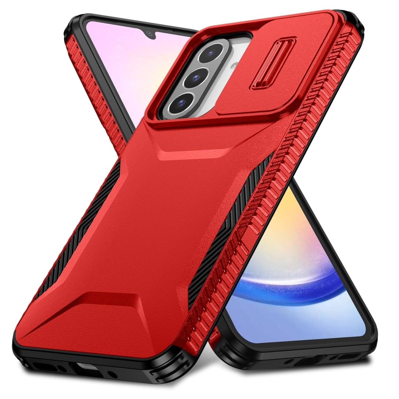 Angle. UUCOVER - For Samsung Galaxy A26 5G Dual Layer Case with Slide Camere Lens Cover, Anti-slip Bumper Drop Protection Phone Shell - Red.
