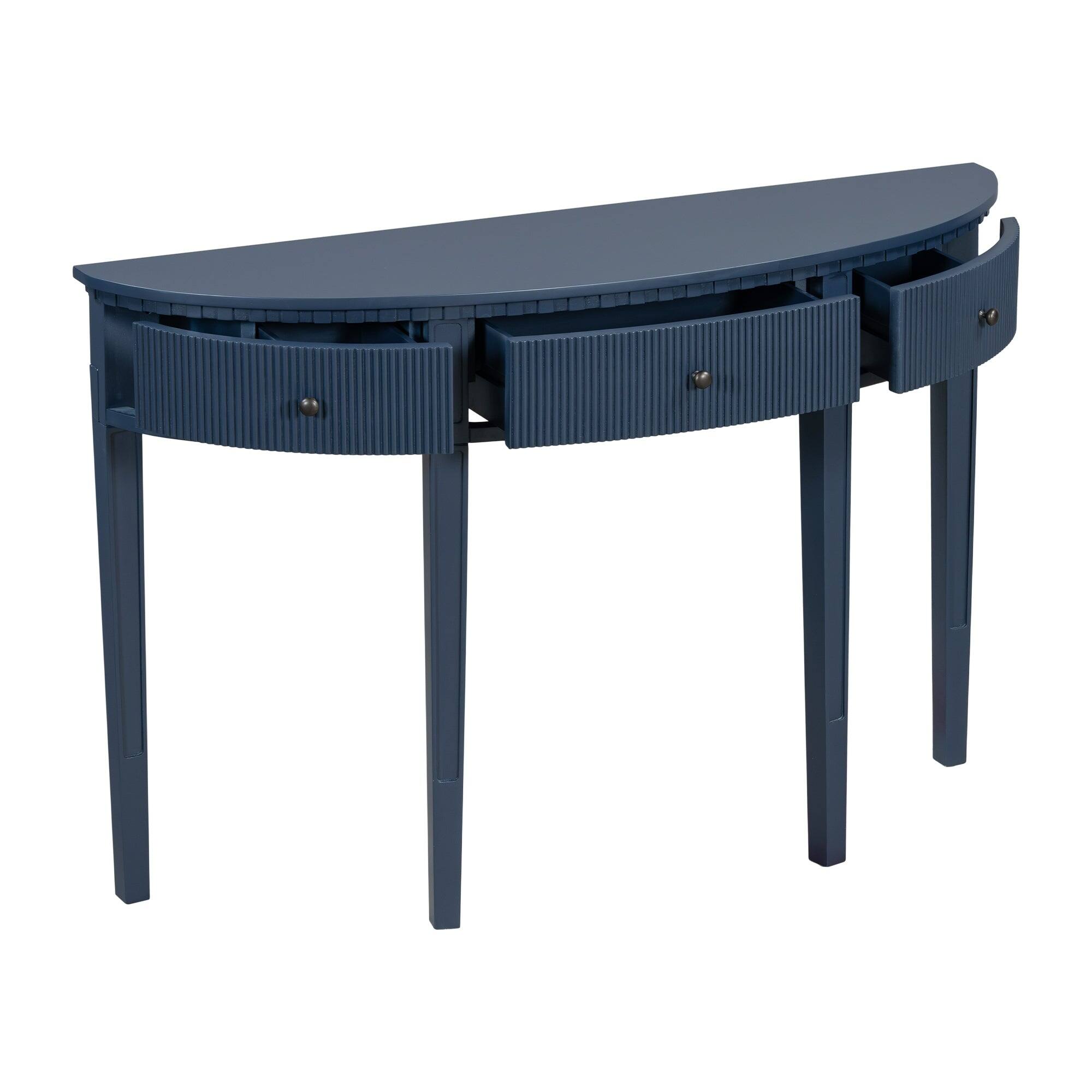 Alt View 3. Boyel Living - Modern Vertical Stripe Console Table with 3 Drawers and Solid Pine Legs - Blue.
