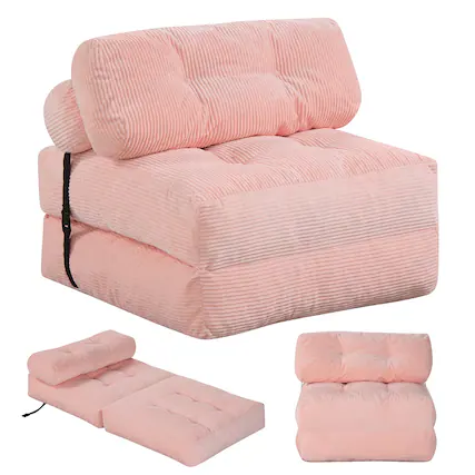 Front. Costway - Costway Folding Sofa Bed, Convertible Sleeper Chair with Pillow Back Support Corduroy Cover - Pink.
