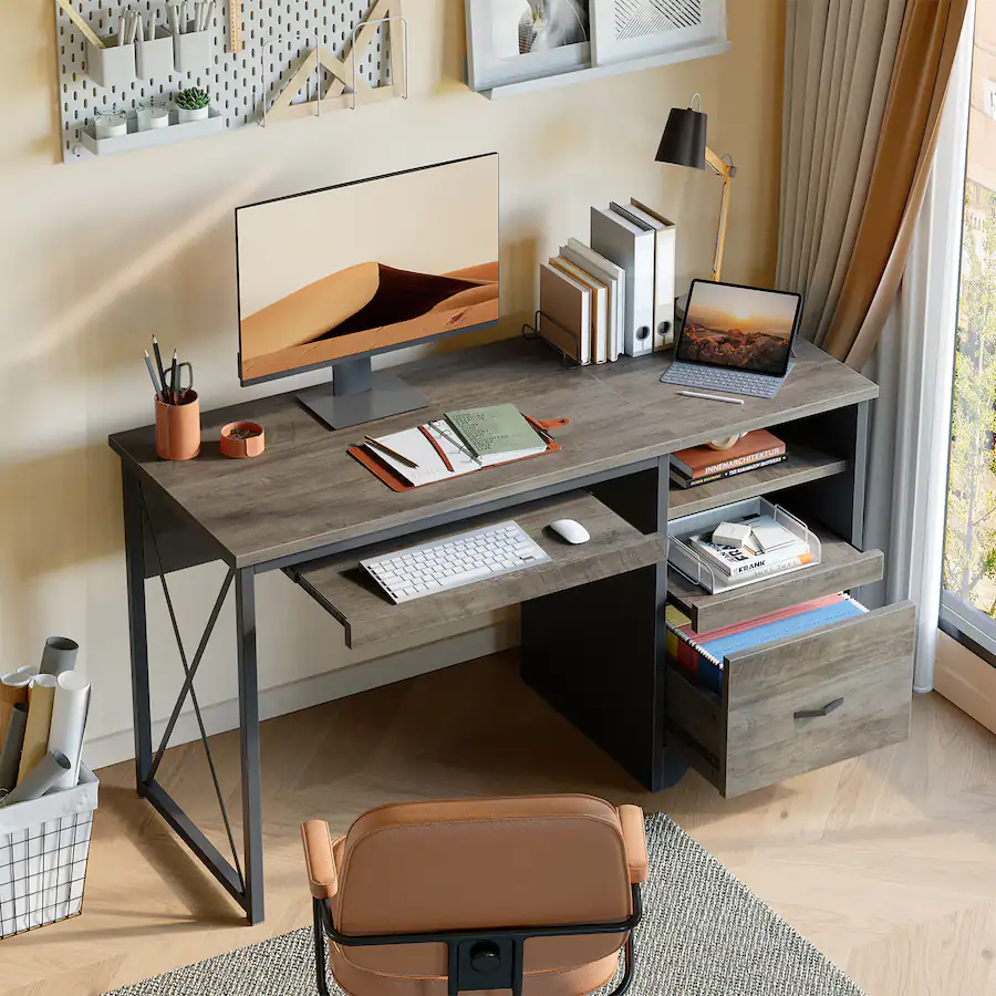 Bestier 47 inch Computer Reversible Desk with File and Storage Drawers ...