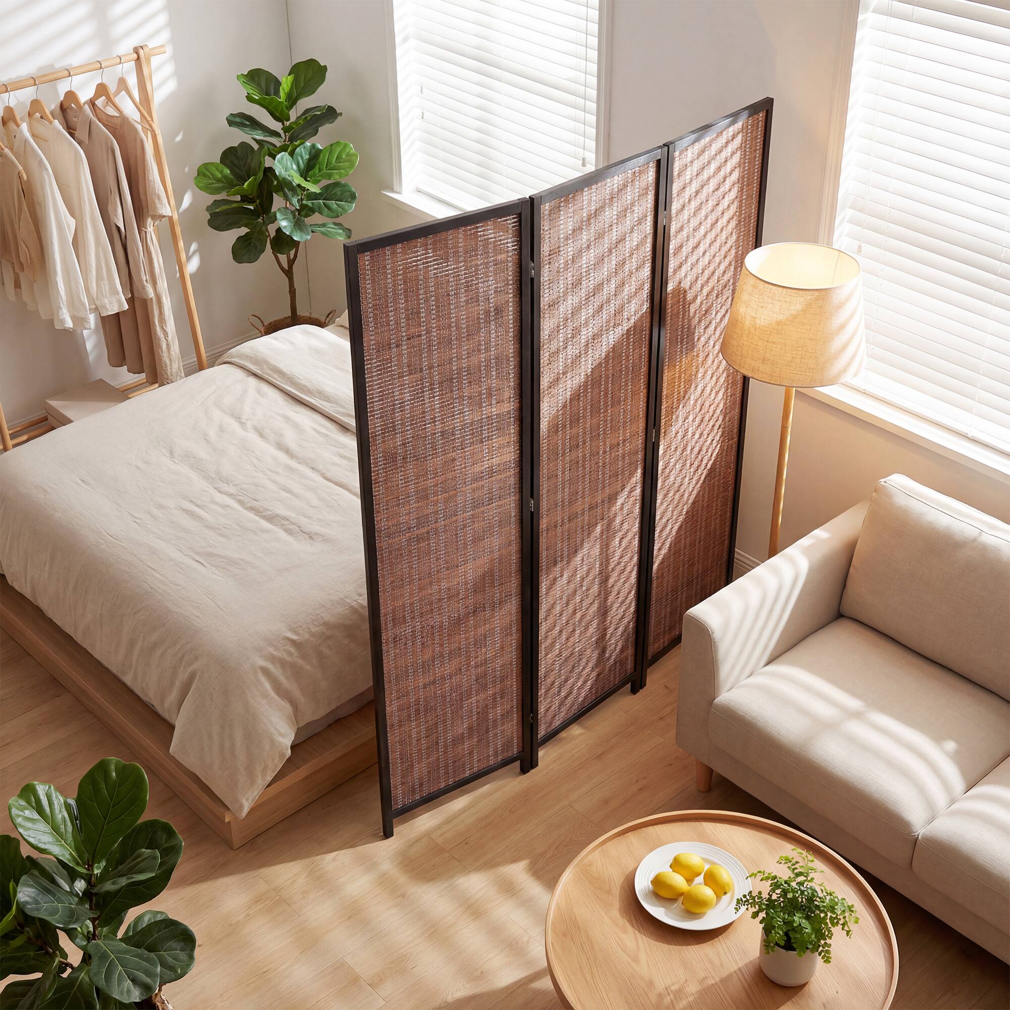 Alt View 8. Homcom - Divider Folding Privacy Screen Freestanding 3 Panel Pine Wood for Bedroom Home Office 6 Ft Tall Black - Black, Brown.