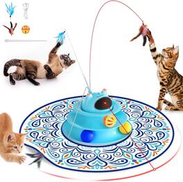 Pawtners - 5-in-1 Interactive Cat Toy with Laser, Rotating Feather, Ball Tracks, Hide & Seek Game, USB Rechargeable - Blue