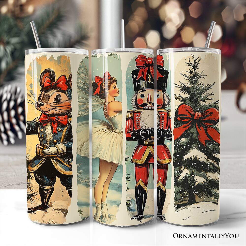 Back. OrnamentallyYou - Coquette Ballet and Nutcracker 20oz Tumbler With Lid and Stainless Steel Straw - Multicolored.