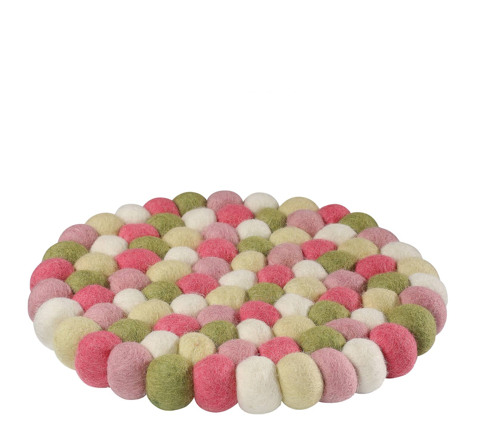 Alt View 1. Cilio - Fair Trade Virgin Sheep Wool Trivet, Handcrafted in Nepal, 8.5-Inch Round, Pink/Green - Pink.