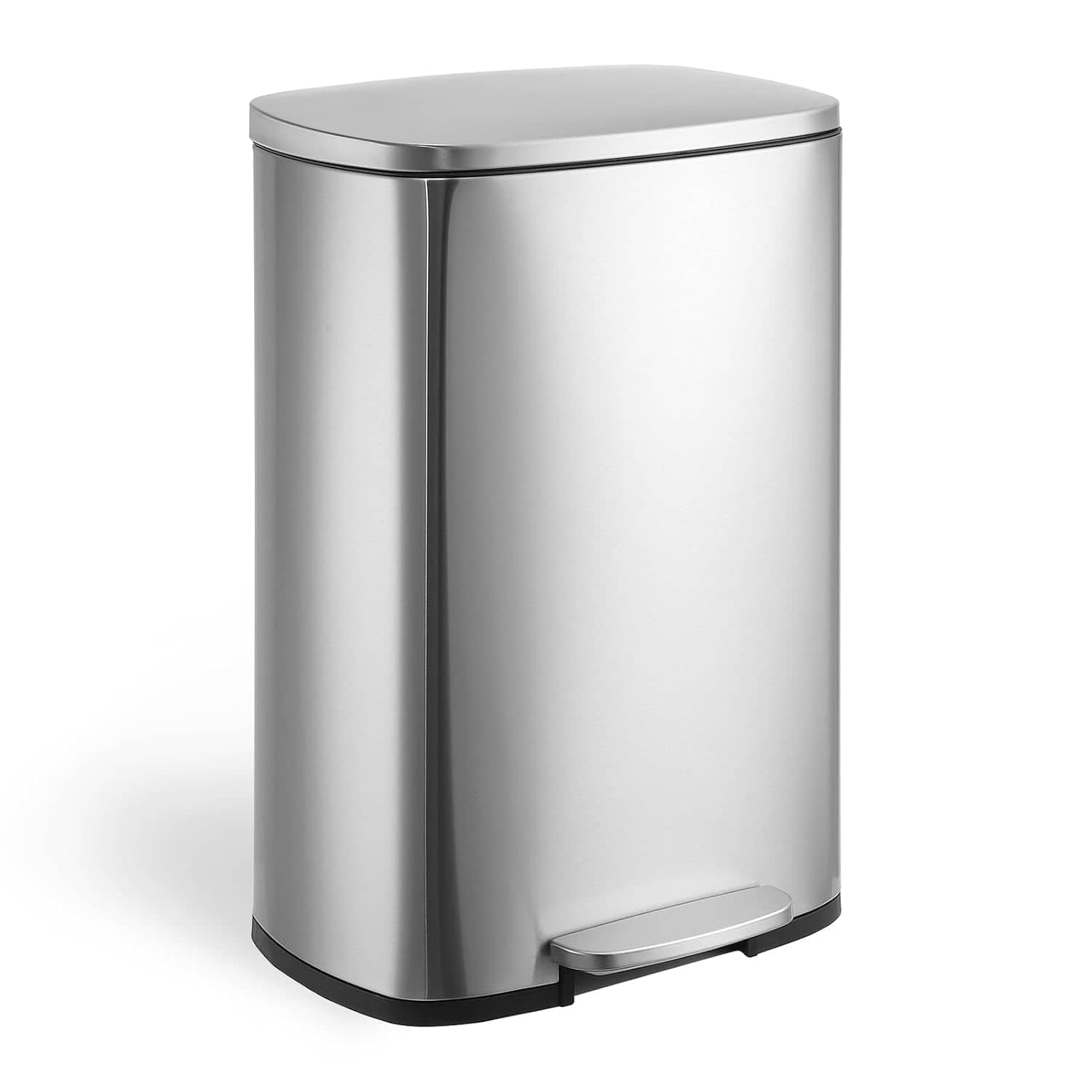 Homhougo - 50L/13 Gallon Kitchen Trash Can, Hands-Free Stainless Steel Trash Can, Kitchen Trash Bin with Removable Inner Buckets - Silver