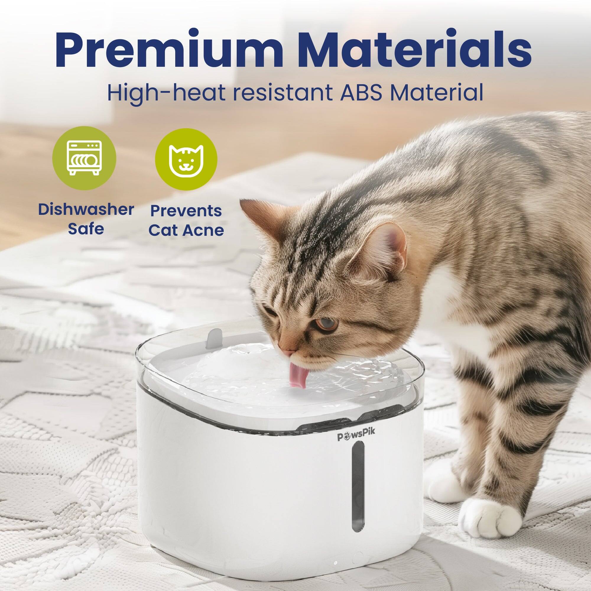 Premium Materials  
High-heat resistant ABS Material  
Dishwasher Safe  
Prevents Cat Acne  
PawsPik