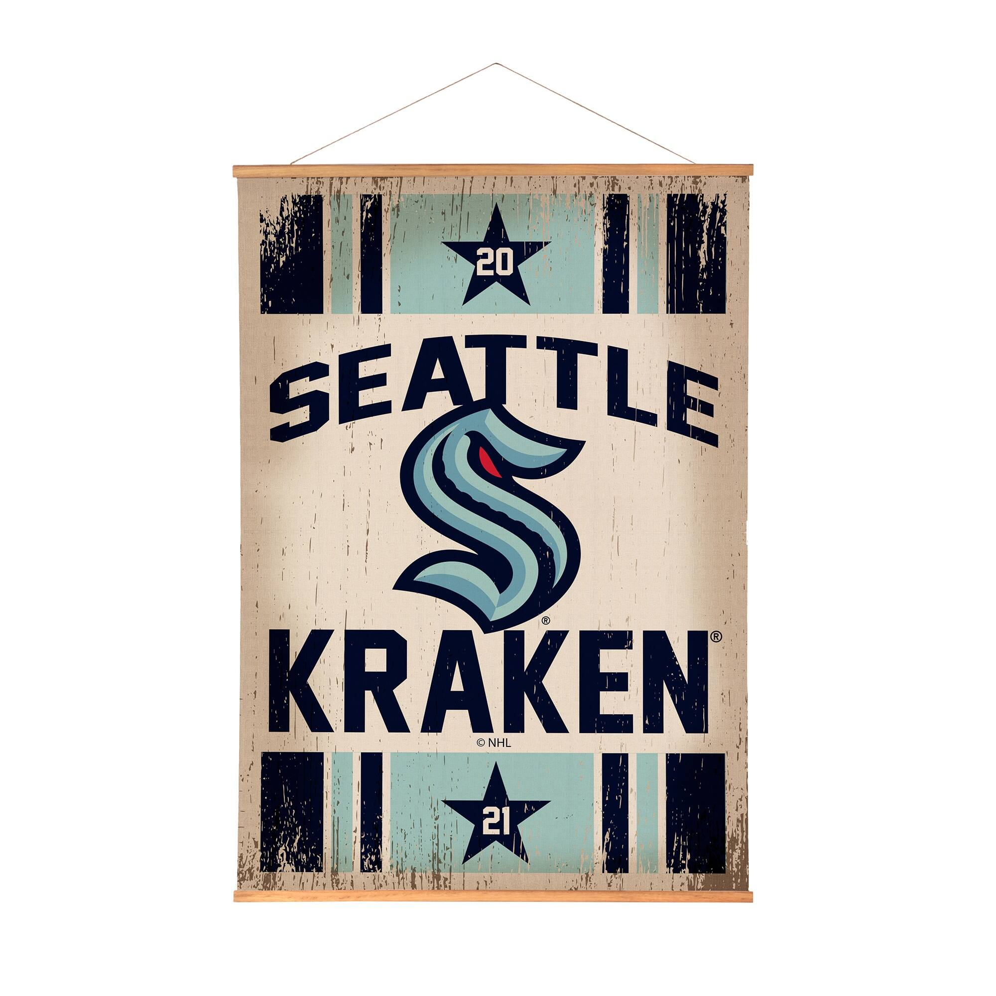 Seattle Kraken 36" x 54" Large Canvas Wall Art Tapestry with Wood Frame