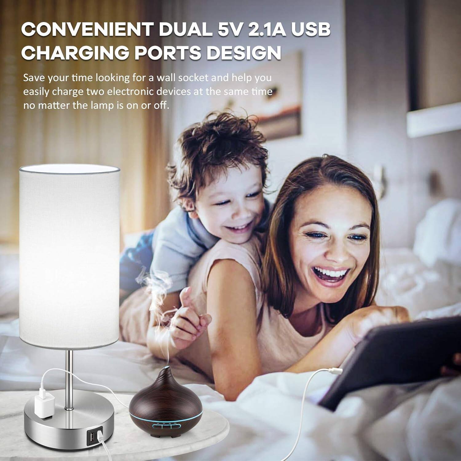 CONVENIENT DUAL 5V 2.1A USB CHARGING PORTS DESIGN

Save your time looking for a wall socket and help you easily charge two electronic devices at the same time no matter the lamp is on or off.