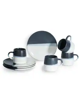 Table 12 - Bruckner Stoneware 8-Piece Set, Four 12-Ounce Coffee Mugs & Four 8" Salad Plates, Dishwasher & Microwave Safe - 3 Color