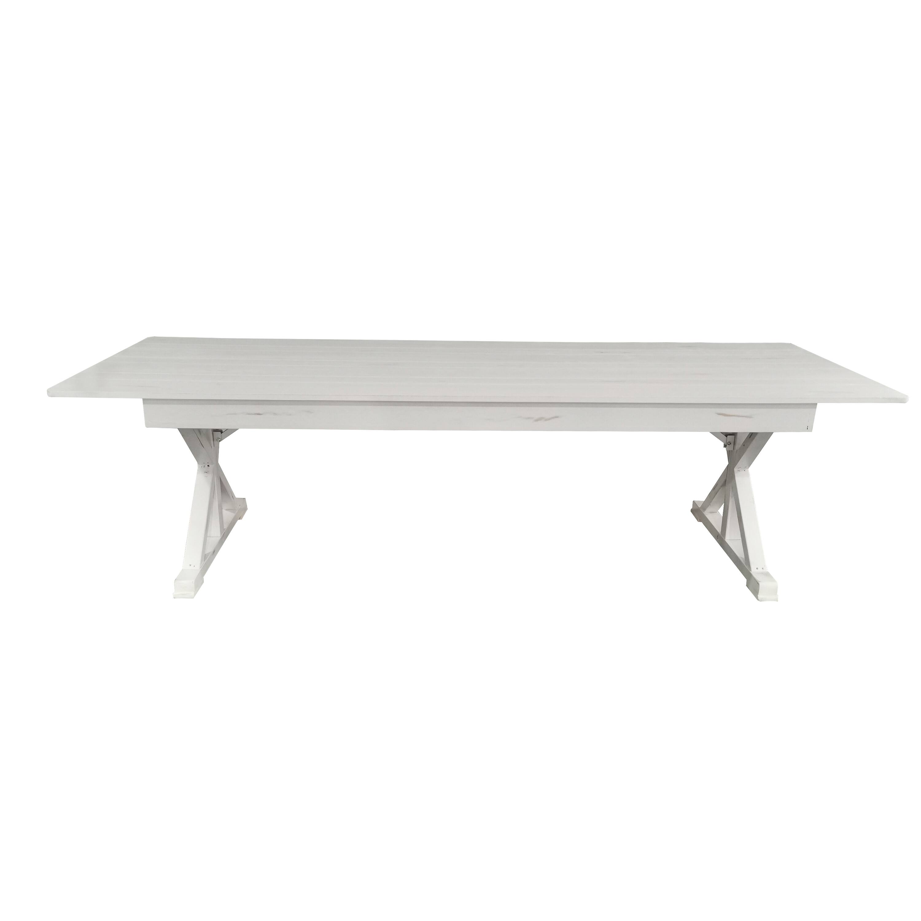 Angle. Flash Furniture - HERCULES 9' x 40" Rectangular Antique Rustic White Solid Pine Folding Farm Table with X Legs - White.