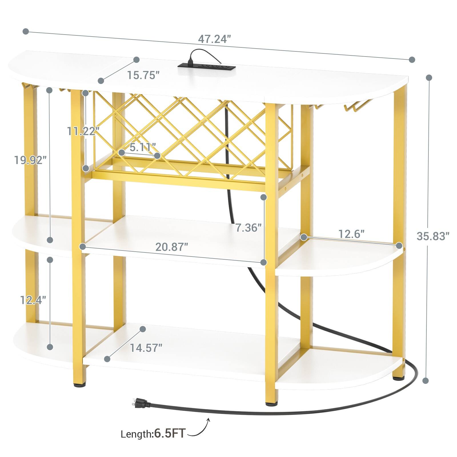 47.24"  
15.75"  
19.92"  
11.22"  
5.11"  
20.87"  
7.36"  
12.6"  
35.83"  
12.4"  
14.57"  

Length: 6.5FT