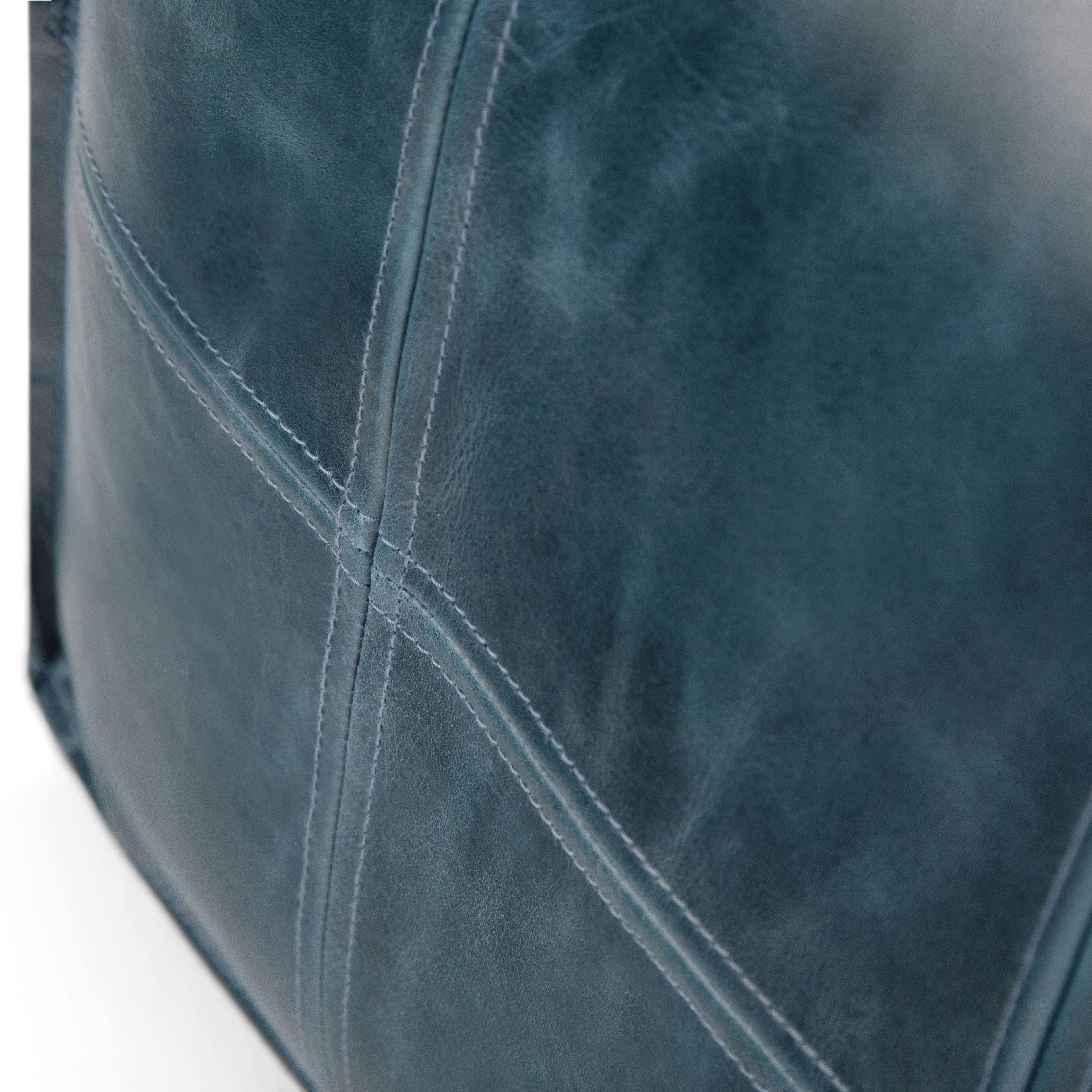 Alt View 11. Simpli Home - Manning Square Contemporary Leather/Polystyrene Pouf - Teal.