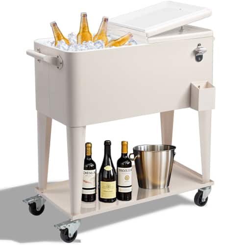 Winado - 80QT Rolling Ice Chest, Portable Party Bar Drink Cooler Cart with Shelf, Beverage Pool Bottle Opener, Wheels for Outdoor - Milk White