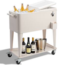 Winado - 80QT Rolling Ice Chest, Portable Party Bar Drink Cooler Cart with Shelf, Beverage Pool Bottle Opener, Wheels for Outdoor - Milk White