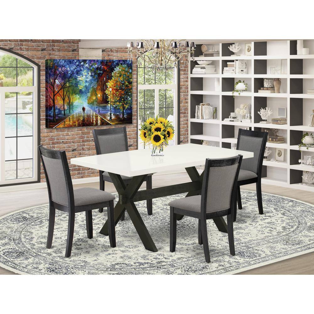 Alt View 3. East West Furniture - X626MZ650-5 5 Piece Kitchen Table Set - Linen White Dining Table with 4 Dark Gotham Grey Dining Chairs - Wire Brushed - Multi-Color.