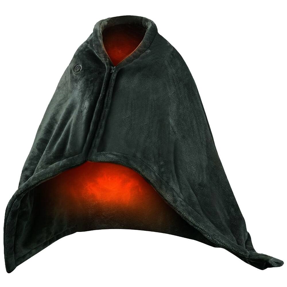 Alt View 4. Loheer - Loheer Wearable Heated Poncho with Zipper USB Blanket 59x31in - Grey.