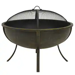 Sunnydaze - 32 in Steel Fire Pit with Screen, Grate, and Poker - Brushed Brass
