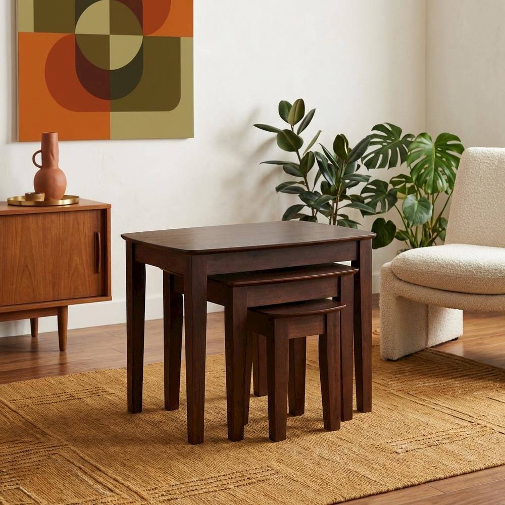 Alt View 3. FurniFact - Natural, Nesting Table Set of 3 - Walnut.