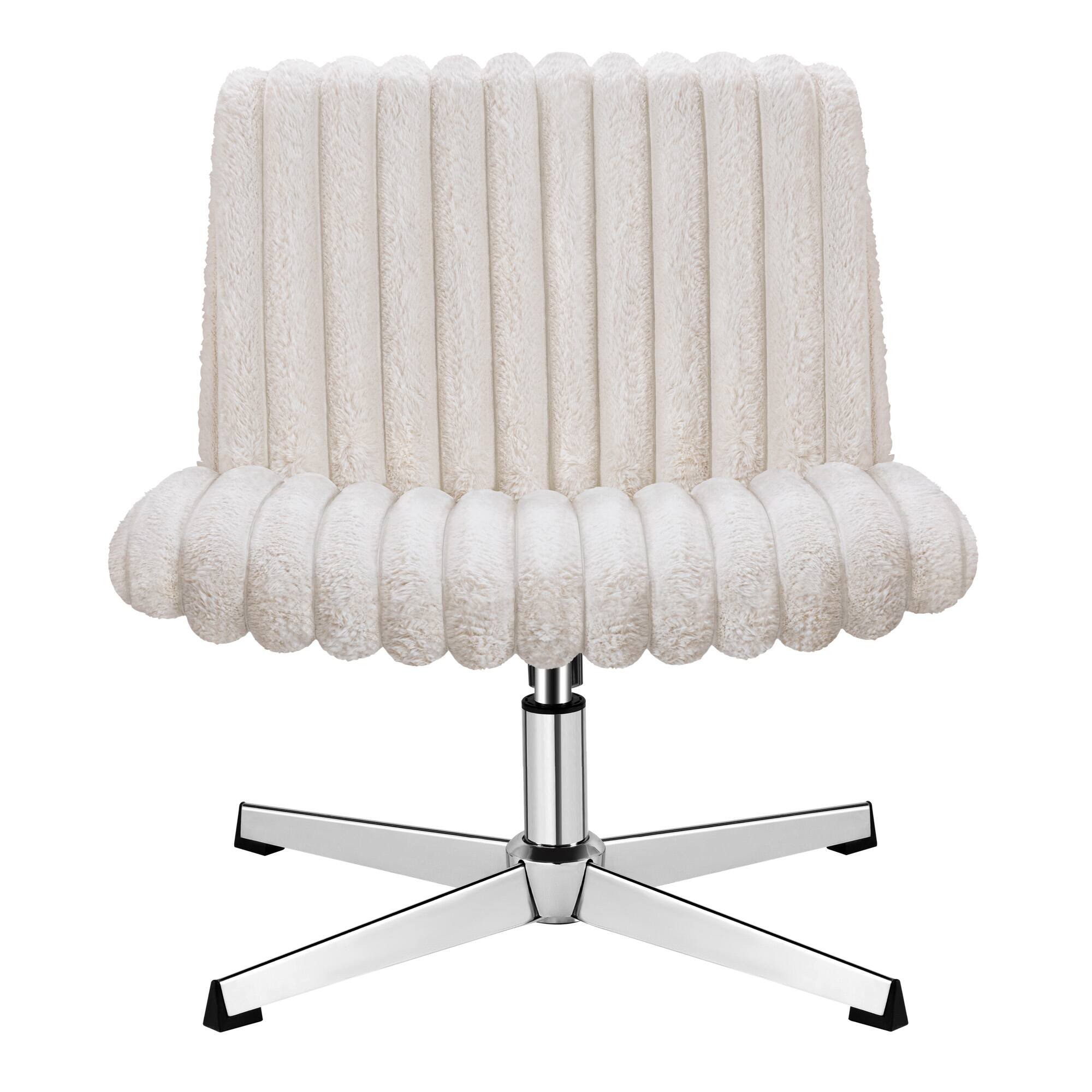 Alt View 7. KERDOM - Wider Seat Criss Cross Chair, Armless Ergonomic Office Chair No Wheels, Soft Velvet Vanity Makeup Chair For Home Bedroom - Beige.