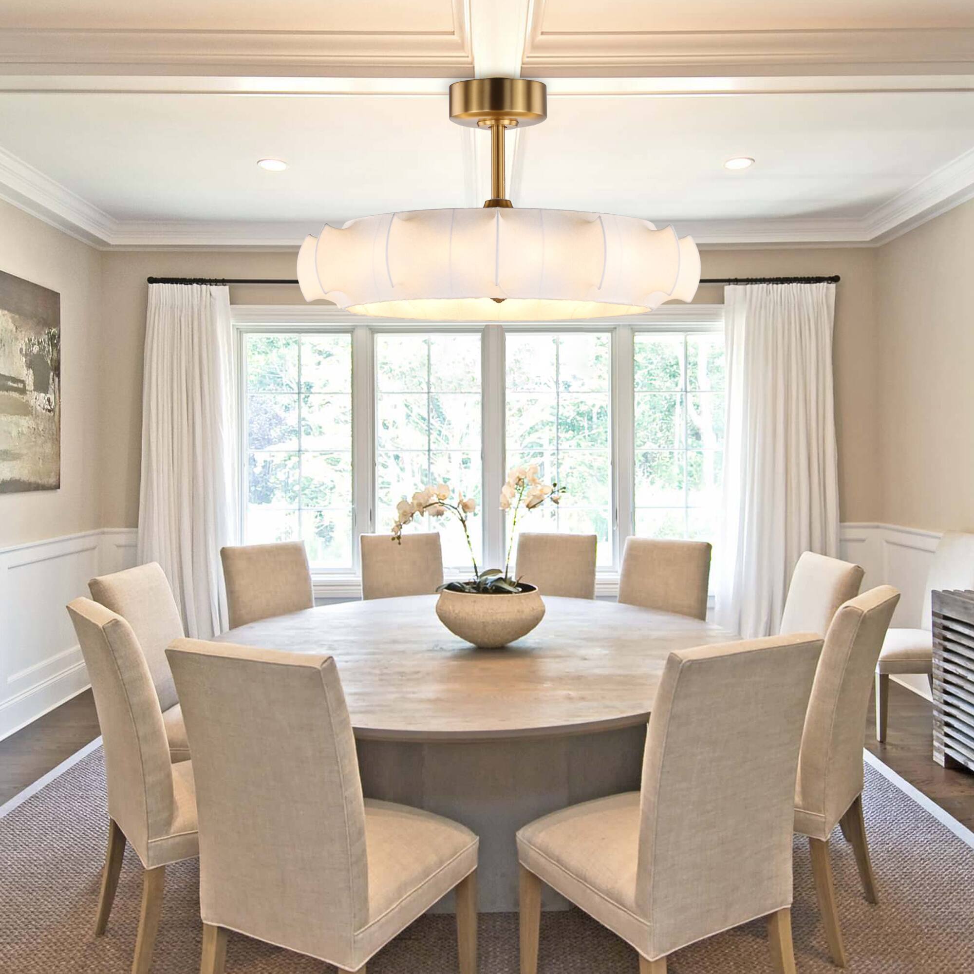 Angle. Perimost - 30" Farmhouse White Silk 3-blade Fandelier Ceiling Fan with Light and Remote - Gold.