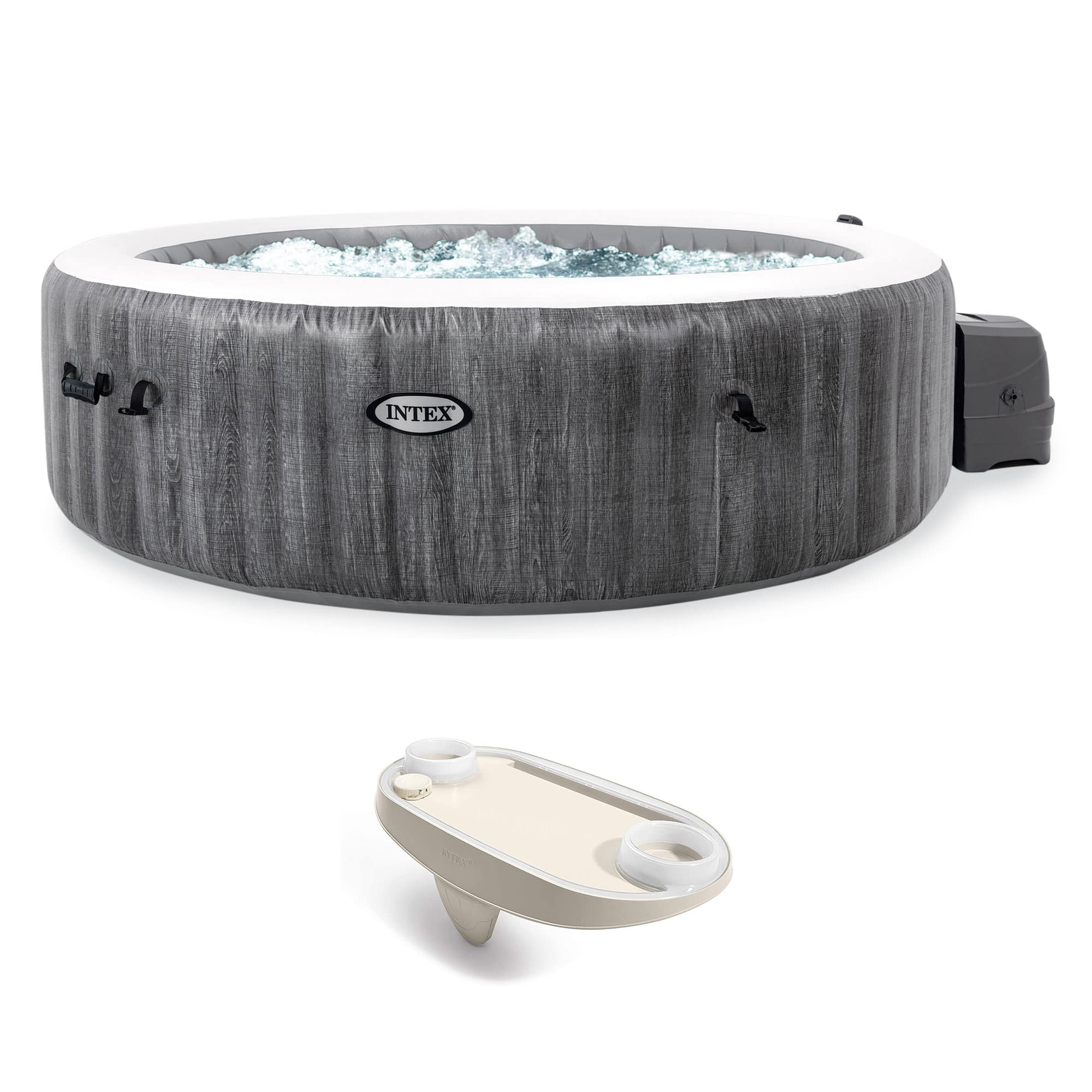 PureSpa Plus Inflatable Hot Tub + Intex Tray Accessory w/ LED Light Strip - Gray