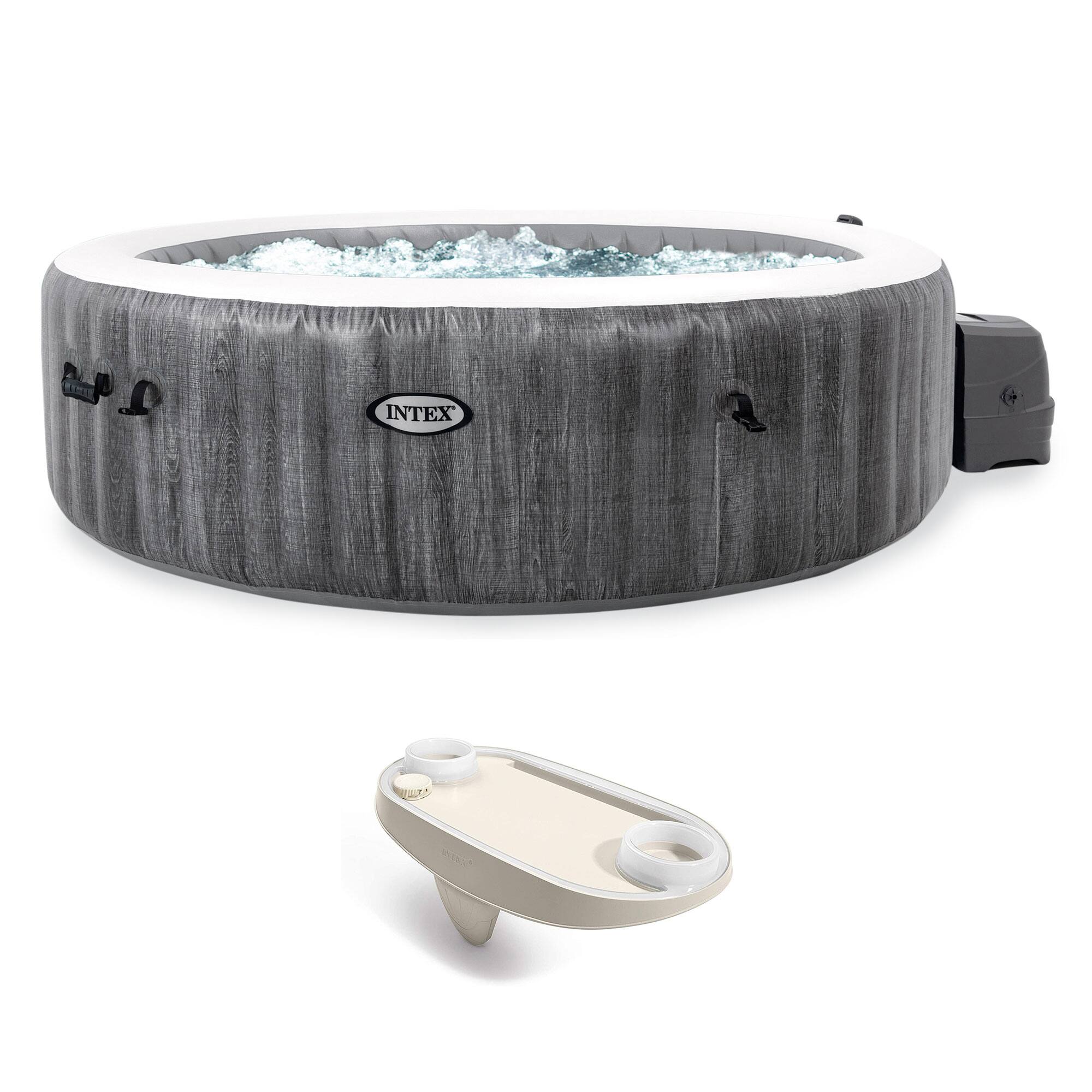 Front. Intex - Intex PureSpa Plus Inflatable Hot Tub + Intex Tray Accessory w/ LED Light Strip - Gray.