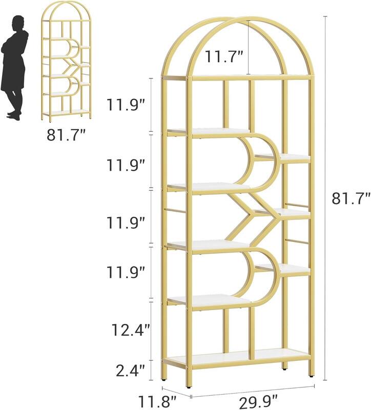 GARVEE - 6-Tier 81.7" Tall Arched Bookshelf, Geometric Freestanding Bookcase and Open Display Storage Rack for Home Office - Gold