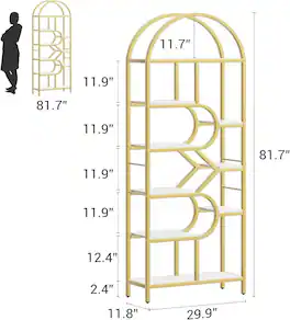 GARVEE - 6-Tier 81.7" Tall Arched Bookshelf, Geometric Freestanding Bookcase and Open Display Storage Rack for Home Office - Gold