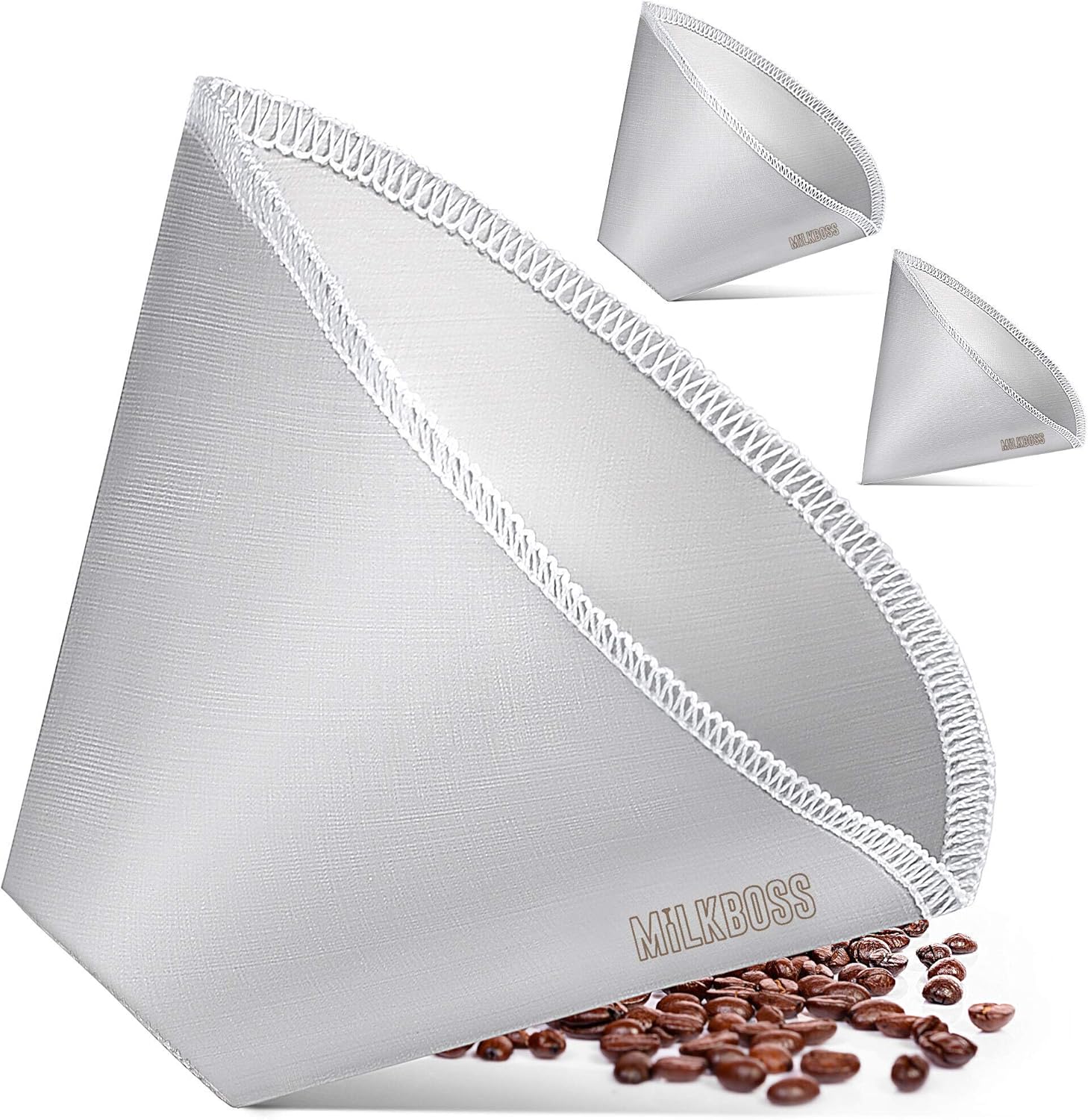 Zulay Kitchen - Reusable Stainless Steel Pour Over Coffee Filter by Milk Boss (Filter #4) - Silver